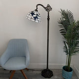 Tiffany Style Floor Lamp White Stained Glass Flowers Gooseneck Adjustable LED bulb EF1264-B