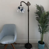 Tiffany Style Floor Lamp White Stained Glass Flowers Gooseneck Adjustable LED bulb EF1264-B