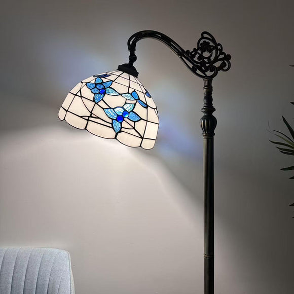 Tiffany Style Floor Lamp White Stained Glass Flowers Gooseneck Adjustable LED bulb EF1264-B