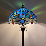 Tiffany Style Floor Lamp Dragonfly Blue Stained Glass 16"W*16"D*64"H