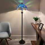 Tiffany Style Floor Lamp Dragonfly Blue Stained Glass 16"W*16"D*64"H