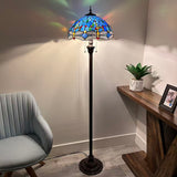 Tiffany Style Floor Lamp Dragonfly Blue Stained Glass 16"W*16"D*64"H