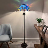 Tiffany Style Floor Lamp Dragonfly Blue Stained Glass 16"W*16"D*64"H