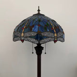 Tiffany Style Floor Lamp Dragonfly Blue Stained Glass 16"W*16"D*64"H
