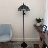 Tiffany Style Floor Lamp Dragonfly Blue Stained Glass 16"W*16"D*64"H