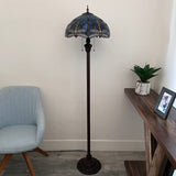 Tiffany Style Floor Lamp Dragonfly Blue Stained Glass 16"W*16"D*64"H