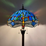 Tiffany Style Floor Lamp Dragonfly Blue Stained Glass 16"W*16"D*64"H