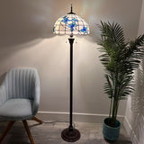 Tiffany style floor lamp White Stained Glass Blue Flowers 16"W*16"D*64"H