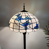 Tiffany style floor lamp White Stained Glass Blue Flowers 16"W*16"D*64"H