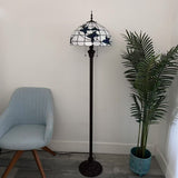 Tiffany style floor lamp White Stained Glass Blue Flowers 16"W*16"D*64"H