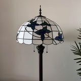 Tiffany style floor lamp White Stained Glass Blue Flowers 16"W*16"D*64"H
