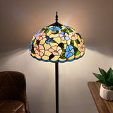 Tiffany Style Floor Lamp Pink Blue Stained Glass Hummingbird Flowers 20"W*20"D*64"H