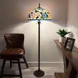 Tiffany Style Floor Lamp Pink Blue Stained Glass Hummingbird Flowers 20"W*20"D*64"H
