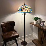 Tiffany Style Floor Lamp Pink Blue Stained Glass Hummingbird Flowers 20"W*20"D*64"H