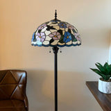 Tiffany Style Floor Lamp Pink Blue Stained Glass Hummingbird Flowers 20"W*20"D*64"H