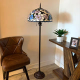 Tiffany Style Floor Lamp Pink Blue Stained Glass Hummingbird Flowers 20"W*20"D*64"H