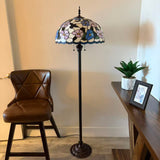 Tiffany Style Floor Lamp Pink Blue Stained Glass Hummingbird Flowers 20"W*20"D*64"H