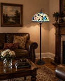 Tiffany Style Floor Lamp Pink Blue Stained Glass Hummingbird Flowers 20"W*20"D*64"H