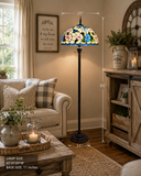 Tiffany Style Floor Lamp Pink Blue Stained Glass Hummingbird Flowers 20"W*20"D*64"H