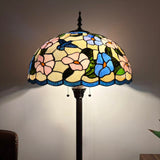 Tiffany Style Floor Lamp Pink Blue Stained Glass Hummingbird Flowers 20"W*20"D*64"H