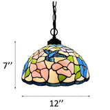 Tiffany Style Pendant Lighting Blue Pink Stained Glass Hummingbird 12"W*12"D*60"H