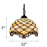 Tiffany Style Pendant Lights Beige Stained Glass Crystal Beans 12"W*12"D*60"H