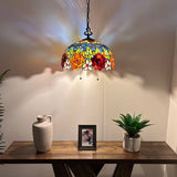 Tiffany Style Pendant Lighting Blue Orange Red Stained Glass Rose Flowers 16”W*16”D*75”H EP1603-B