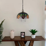 Tiffany Style Pendant Lighting Blue Orange Red Stained Glass Rose Flowers 16”W*16”D*75”H EP1603-B