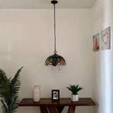 Tiffany Style Pendant Lighting Blue Orange Red Stained Glass Rose Flowers 16”W*16”D*75”H EP1603-B
