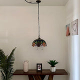 Tiffany Style Pendant Lighting Plug In Stained Glass Rose Flowers LED Bulbs Included 16”W*16”D*75”H
