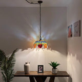 Tiffany Style Pendant Lighting Plug In Stained Glass Rose Flowers LED Bulbs Included 16”W*16”D*75”H