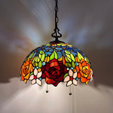 Tiffany Style Pendant Lighting Blue Orange Red Stained Glass Rose Flowers 16”W*16”D*75”H EP1603-B