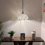 Tiffany Style Pendant Lighting Plug In White Stained Glass LED Bulbs Included 16”W*16”D*75”H