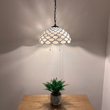 Tiffany Style Pendant Lighting White Stained Glass LED Bulbs Included 16”W*16”D*75”H
