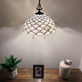Tiffany Style Pendant Lighting Plug In White Stained Glass LED Bulbs Included 16”W*16”D*75”H