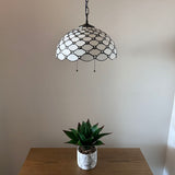 Tiffany Style Pendant Lighting White Stained Glass LED Bulbs Included 16”W*16”D*75”H