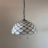 Tiffany Style Pendant Lighting White Stained Glass LED Bulbs Included 16”W*16”D*75”H