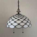 Tiffany Style Pendant Lighting Plug In White Stained Glass LED Bulbs Included 16”W*16”D*75”H