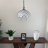 Tiffany Style Pendant Lighting Plug In White Stained Glass LED Bulbs Included 16”W*16”D*75”H