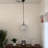 Tiffany Style Pendant Lighting Plug In White Stained Glass LED Bulbs Included 16”W*16”D*75”H