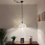 Tiffany Style Pendant Lighting Plug In White Stained Glass LED Bulbs Included 16”W*16”D*75”H