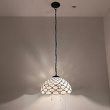 Tiffany Style Pendant Lighting White Stained Glass LED Bulbs Included 16”W*16”D*75”H