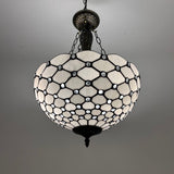 Tiffany Style Chandelier Lighting White Stained Glass Crystal Beans LED Bulbs Included 16"W*16"D*60"H