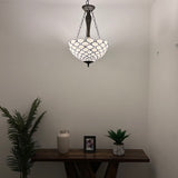 Tiffany Style Chandelier Lighting White Stained Glass Crystal Beans LED Bulbs Included 16"W*16"D*60"H