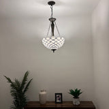 Tiffany Style Chandelier Lighting White Stained Glass Crystal Beans LED Bulbs Included 16"W*16"D*60"H