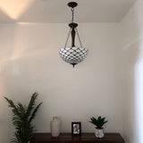 Tiffany Style Chandelier Lighting White Stained Glass Crystal Beans LED Bulbs Included 16"W*16"D*60"H