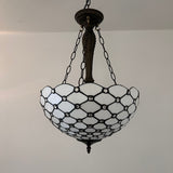 Tiffany Style Chandelier Lighting White Stained Glass Crystal Beans LED Bulbs Included 16"W*16"D*60"H