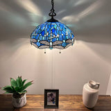 Tiffany Style Pendant Lighting Plug In Stained Glass Dragonfly LED Bulbs Included 16”W*16”D*75”H