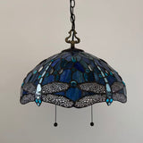 Tiffany Style Pendant Lighting Plug In Stained Glass Dragonfly LED Bulbs Included 16”W*16”D*75”H