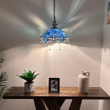 Tiffany Style Pendant Lighting Plug In Stained Glass Dragonfly LED Bulbs Included 16”W*16”D*75”H